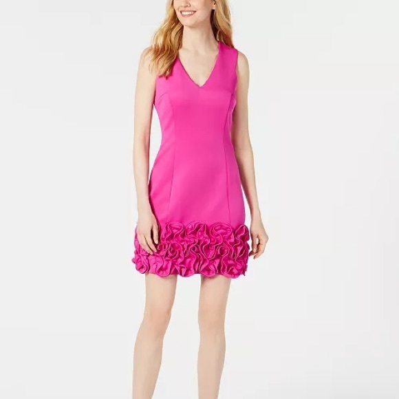 Donna Ricco Dresses & Skirts - Donna Ricco Ruffle-Hem Sleeveless V-Neck Hot Pink Sheath Cocktail Dress 14 NWT